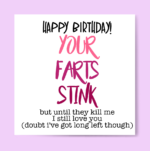 Funny Happy Birthday Card Boyfriend Husband Girlfriend Wife / Your Farts Stink!