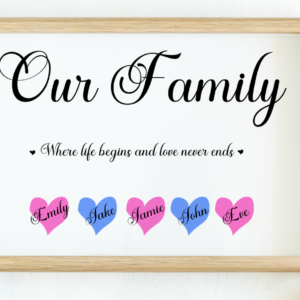 Family Tree Personalised Heart Print Christmas Gift for Mum Dad Nanny A4