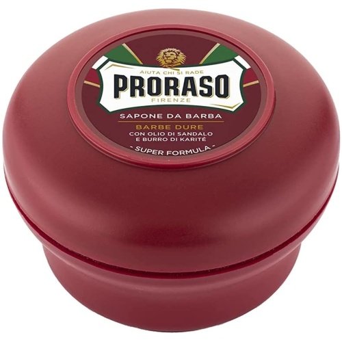 Proraso Shaving Soap for Coarse Beards in a Bowl, 150ml, Nourishing and Moisturising Shaving Soap For Men with Sandalwood and Shea Butter, Made in Italy, Red