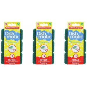 9x  DISHMATIC SPONGE REFILLS GENERAL PURPOSE GREEN SCOURER REPLACEMENT HEAD NEW