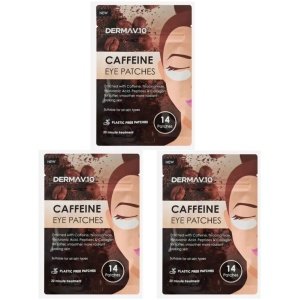 3x Derma V10 Caffeine Eye Patches - Hyaluronic Acid | Collagen | Peptides - 14s