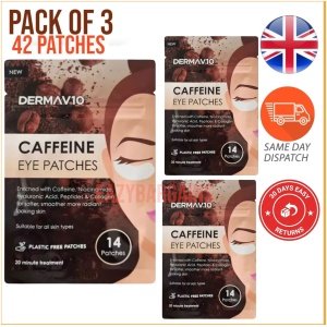 3x Under Eye Gel Mask Pads Caffeine Eye Patches Hydrolyzed Collagen 42 Patches