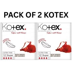 Kotex Ultra Thin 12 Super With Wings Sanitary Towels Silky Soft Period Pads X2