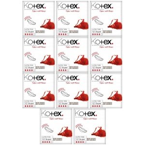 Kotex Ultra Thin 12 Super With Wings Sanitary Protection Silky Soft Pads X10