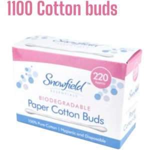 5x SnowField Baby Cotton Buds Pack of 220 Paper Sticks Plastic Free Pure Cotton