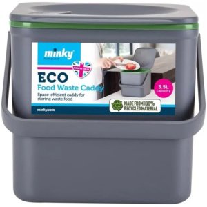 Minky Eco Food Waste Caddy 3.5L In Grey - Space Efficient With Carry Handle
