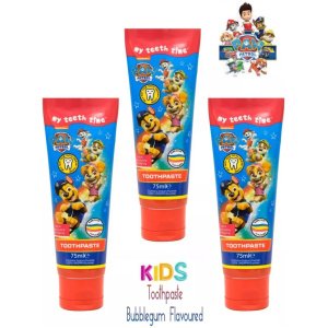 Pack of 3 Paw Patrol Bubblegum Flavour Kids Fluoride Toothpaste 75ml