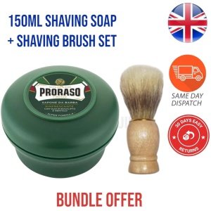 Proraso Luxury Italian Shaving Cream 150ml Green & Wooden Shaving Brush UK Stock
