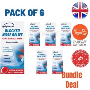 Galpharm Blocked Nose Relief Nasal Spray 0.05% w/v Colds Catarrh - 6x 15ml