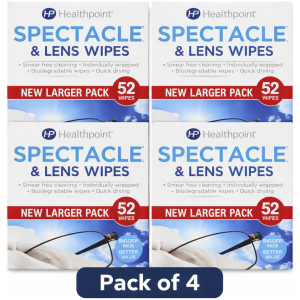 Healthpoint Lens Wipes Extra Value Pack – Streak Free Glasses & Phone Screen Cleaning Wipes UK Bulk - 4 Four