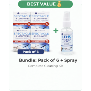 Healthpoint Lens Wipes Extra Value Pack – Streak Free Glasses & Phone Screen Cleaning Wipes UK Bulk - 6 Pack + Spray