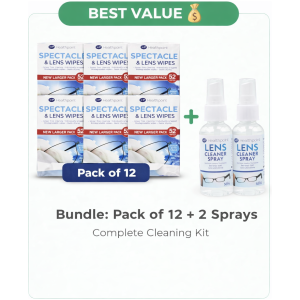 Healthpoint Lens Wipes Extra Value Pack – Streak Free Glasses & Phone Screen Cleaning Wipes UK Bulk - 12 Pack + 2 Spray